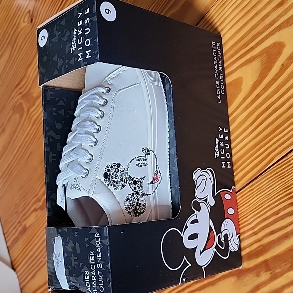 Disney Mickey Mouse "Ladies Character Court Sneaker" in White & Black Classic